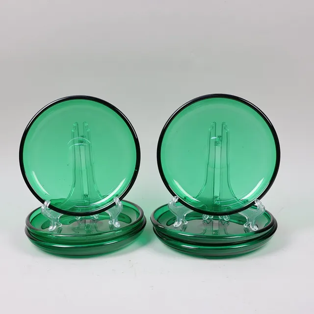 JOSEF FRANK. assietter, Firma Svenskt Tenn, Reijmyre, grönt glas, 1950-tal, 6 st.