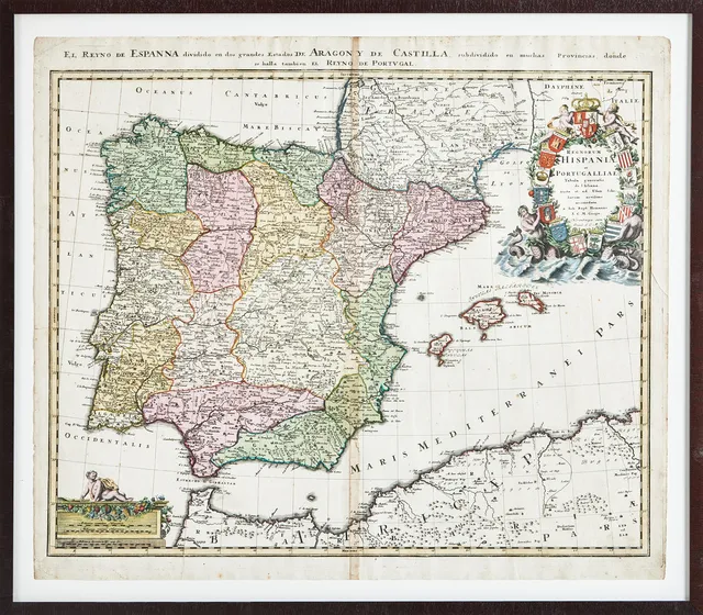 KARTA SPANIEN AV HOMANN, ca 1730.