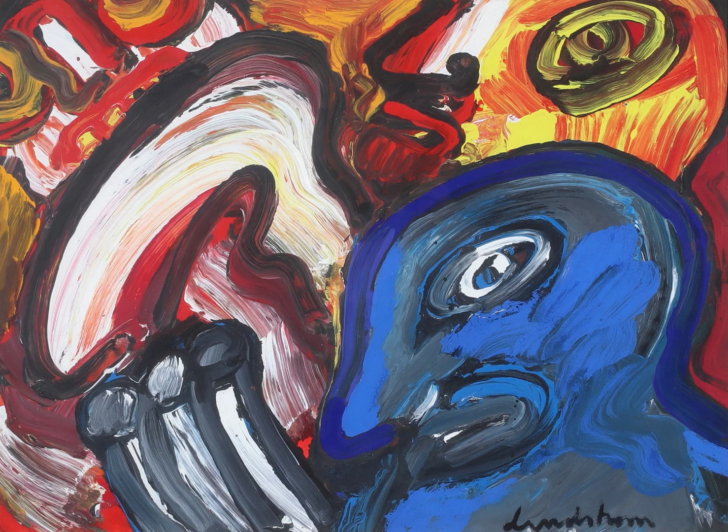 BENGT LINDSTRÖM. Komposition med figurer, akryl på papper, signerad. — Paintings — Stadsauktion Sundsvall