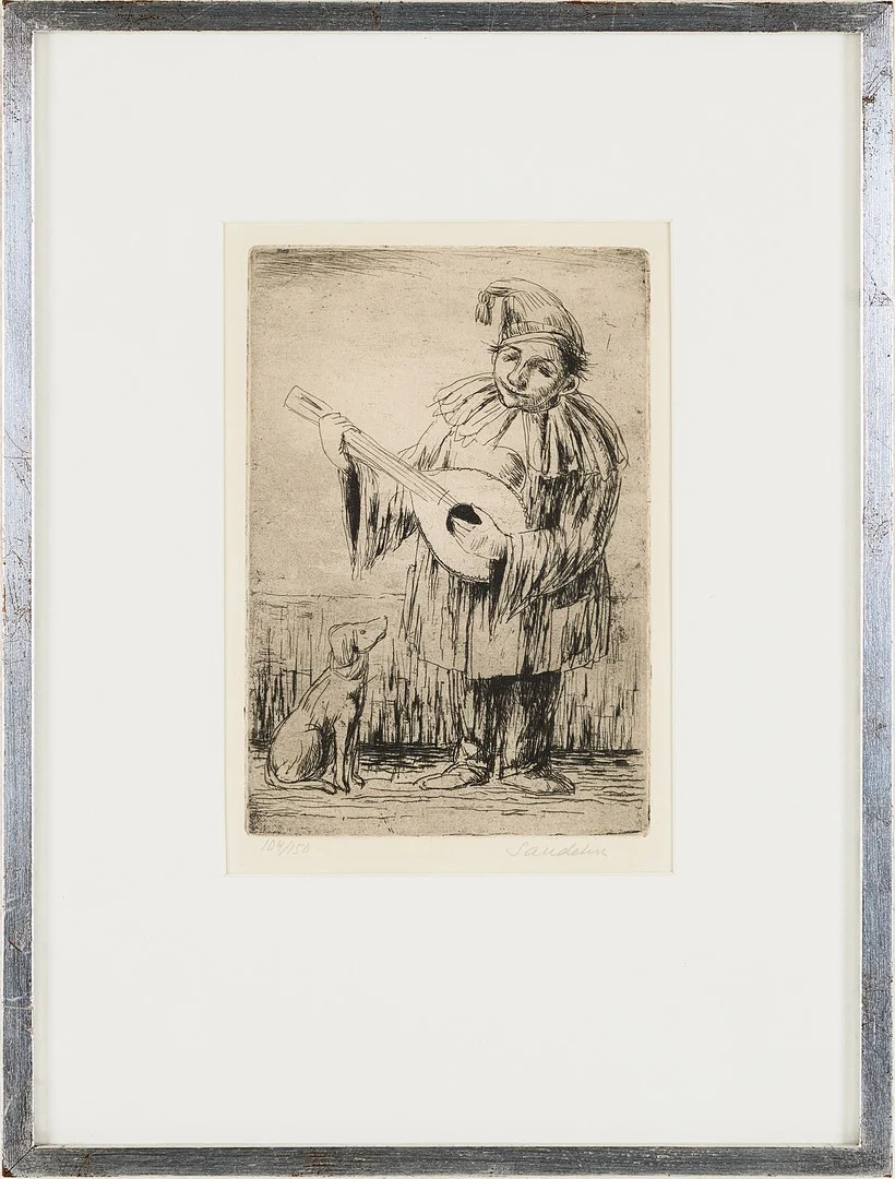 BÖRJE SANDELIN (1926-1970). Clown med hund, etsning. — Engravings & Prints — Stockholms Auktionsverk Magasin 5