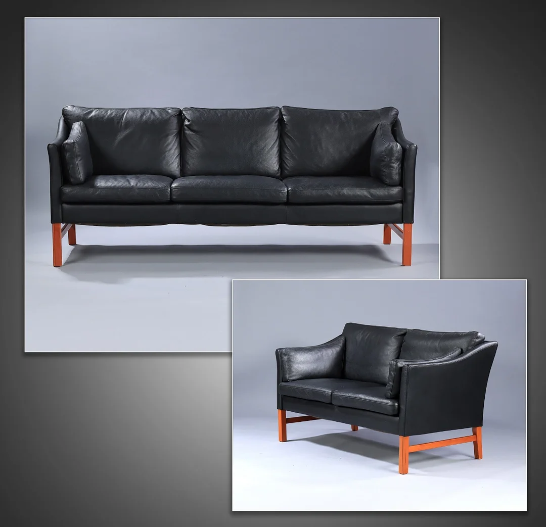 Skipper Furniture. 3 and 2-pers. sofa in black leather, model 'Consul'(2) — Furniture/Lounge suites, sofas — Lauritz