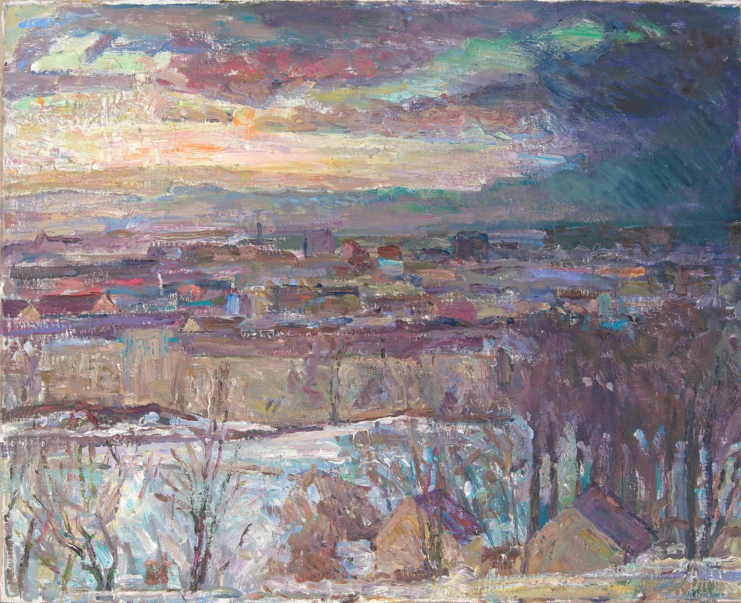 Dietrichson, Gunnar — "Oslo i solnedgang" — Kunst/Maleri — Blomqvist