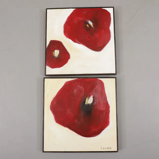 JENNY ENEROTH. Blomsterfragment, oljor på duk, 2 st, signerade.