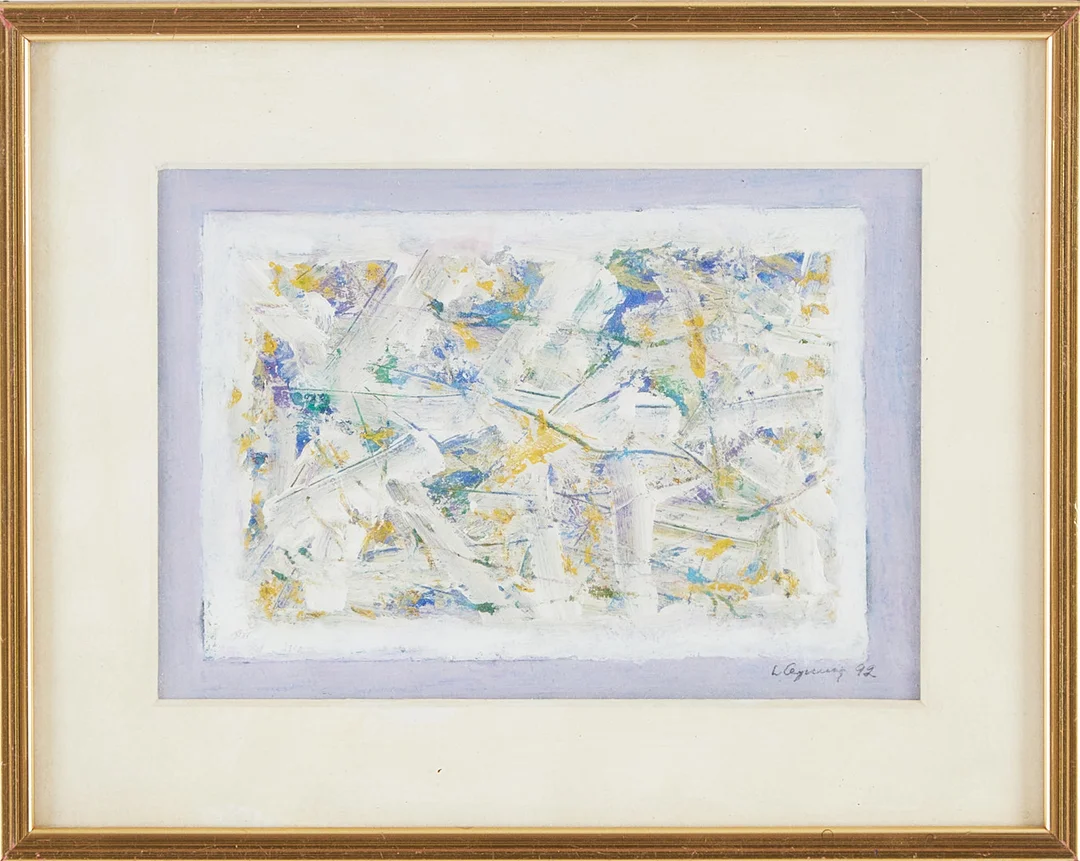 LARS GYNNING (1920-2003) 2 kompositioner, gouacher, signerade L Gynning, daterade -92. — Paintings — Stockholms Auktionsverk Magasin 5