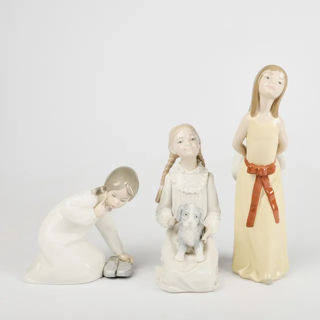 FIGURINER, 3 stycken, porslin, Lladro samt Nao.