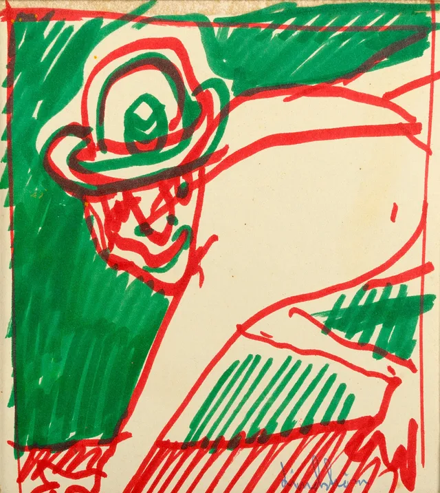 BENGT LINDSTRÖM. filtpenna på papper, figurkomposition, signerad.