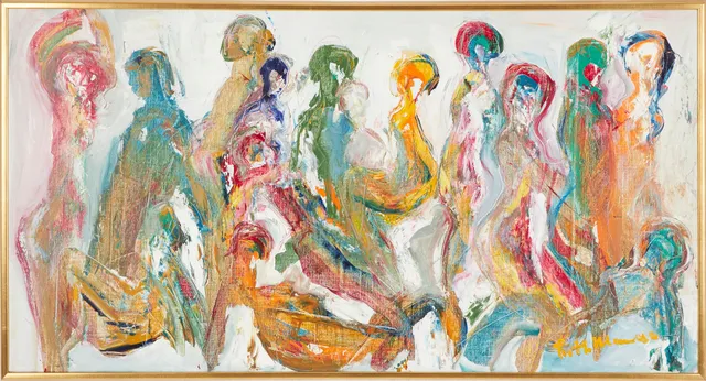 HELMUT MANTEL. Figurkomposition, olja på duk, signerad.