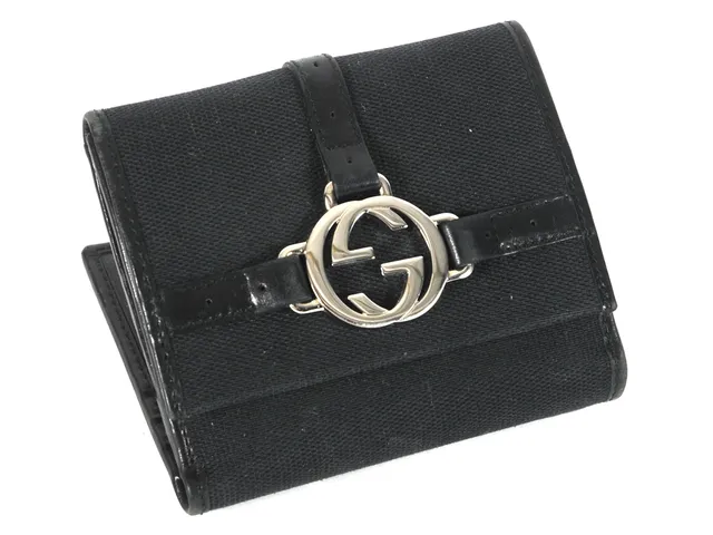 PLÅNBOK, GUCCI, svart tyg, läder, 10x9 cm, mynt, sedel, 6 st kontokortsfack. Visst slitage.