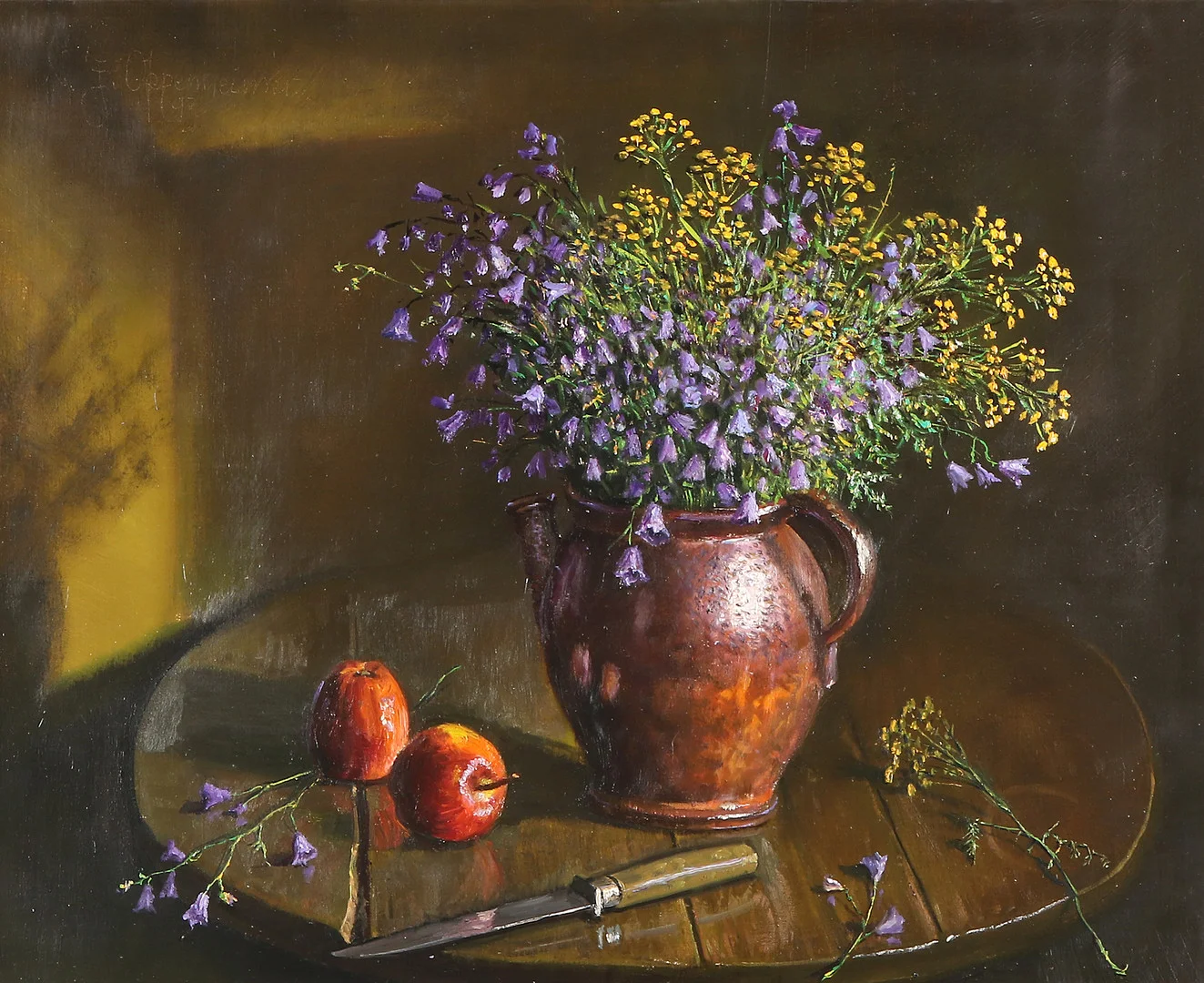 JOHNNY OPPENHEIMER. Oljemålning på duk. Stilleben med blommor i krus. Signerad. — Paintings — Skånes Auktionsverk