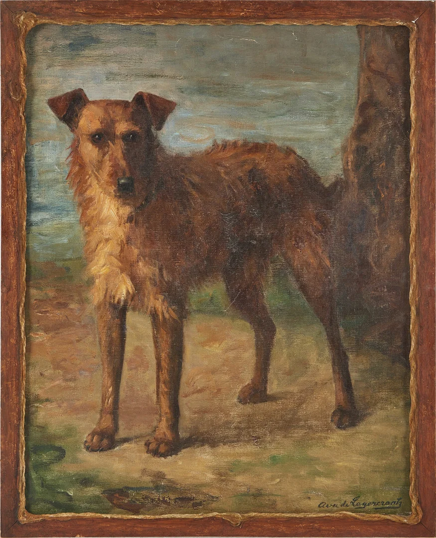 AVA DE LAGERCRANTZ (Hedvig Gustafva Lagercrantz) (Karlskrona 1862- Paris 1938), Hundporträtt, olja på duk. — Paintings — Stockholms Auktionsverk Magasin 5