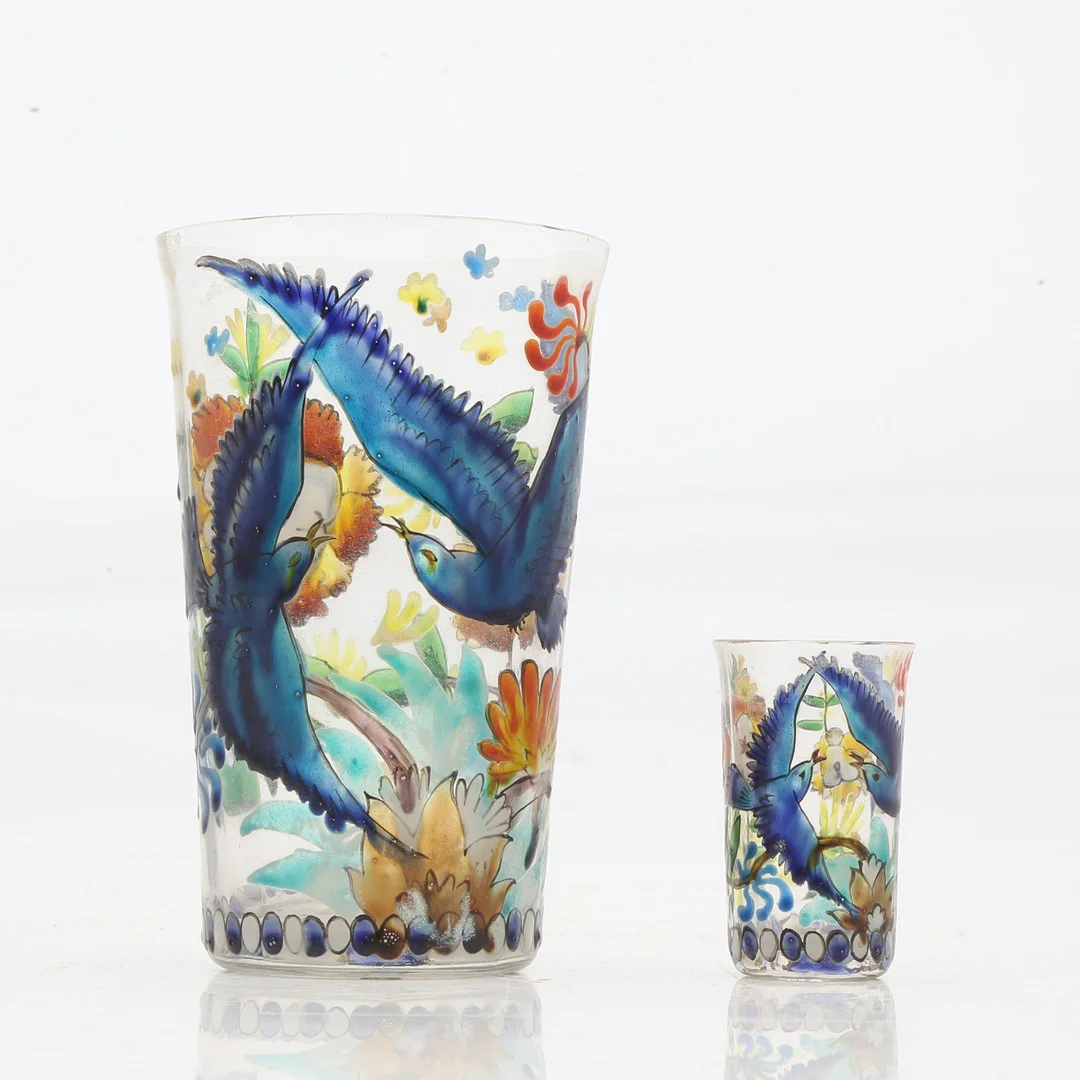 JOSEP MARIA GOL. Two glasses with swallows. — Art glass — Balclis