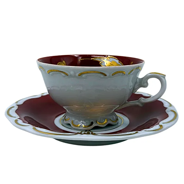 PORZELLANMALEREI KRÜGER. SAMMELTASSE MIT UNTERTASSE - 1930ER BIS 1950ER JAHRE.