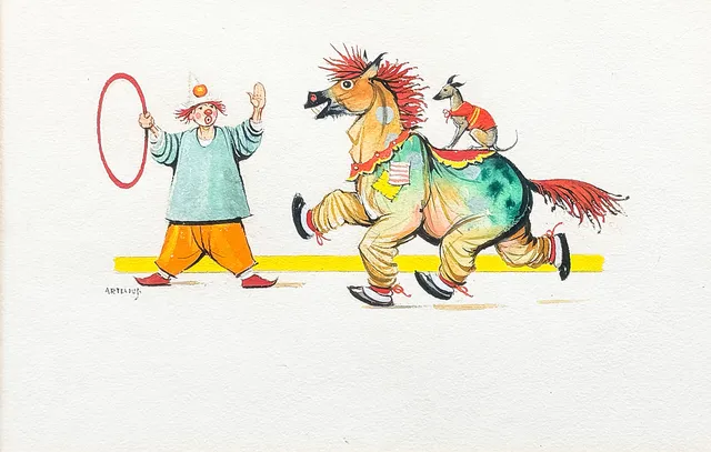 HELGE ARTELIUS. Akvarell. Cirkus-motiv.