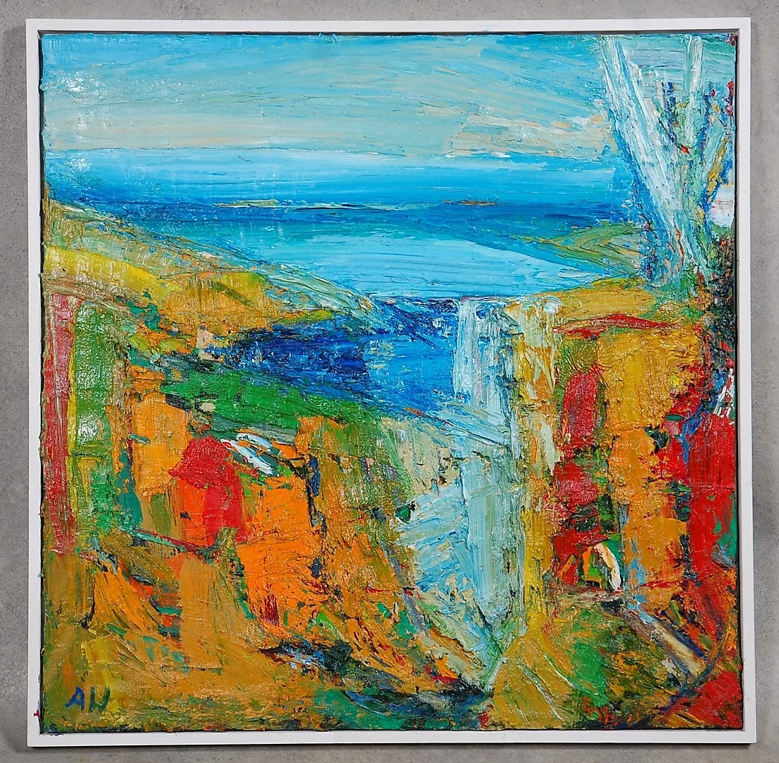 ANDERS WOLLIN. 1973, olja på duk " Vindpinad dal " monogram signerad, signerad A tergo. — Paintings — Auktionsverket Engelholm