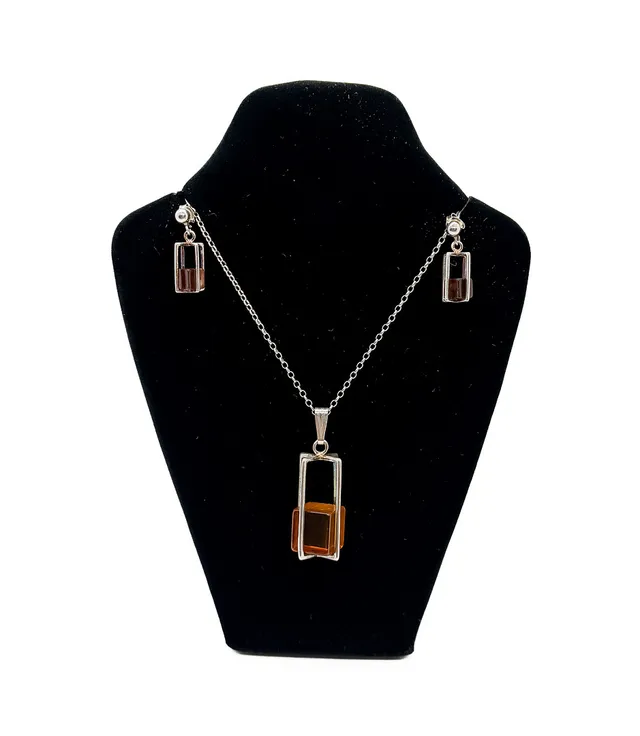 ÖRHÄNGEN & COLLIER, bärnsten, Sterling.