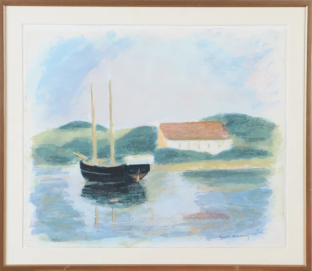 GUSTAV RUDBERG. Motiv från Ven, färglitografi, signerad.