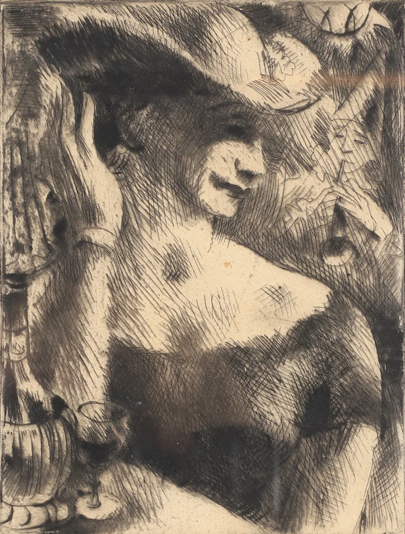 JULES SCHYL. Kvinna med hatt, etsning, signerad Schyl. — Engravings & Prints — Helsingborgs Auktionskammare