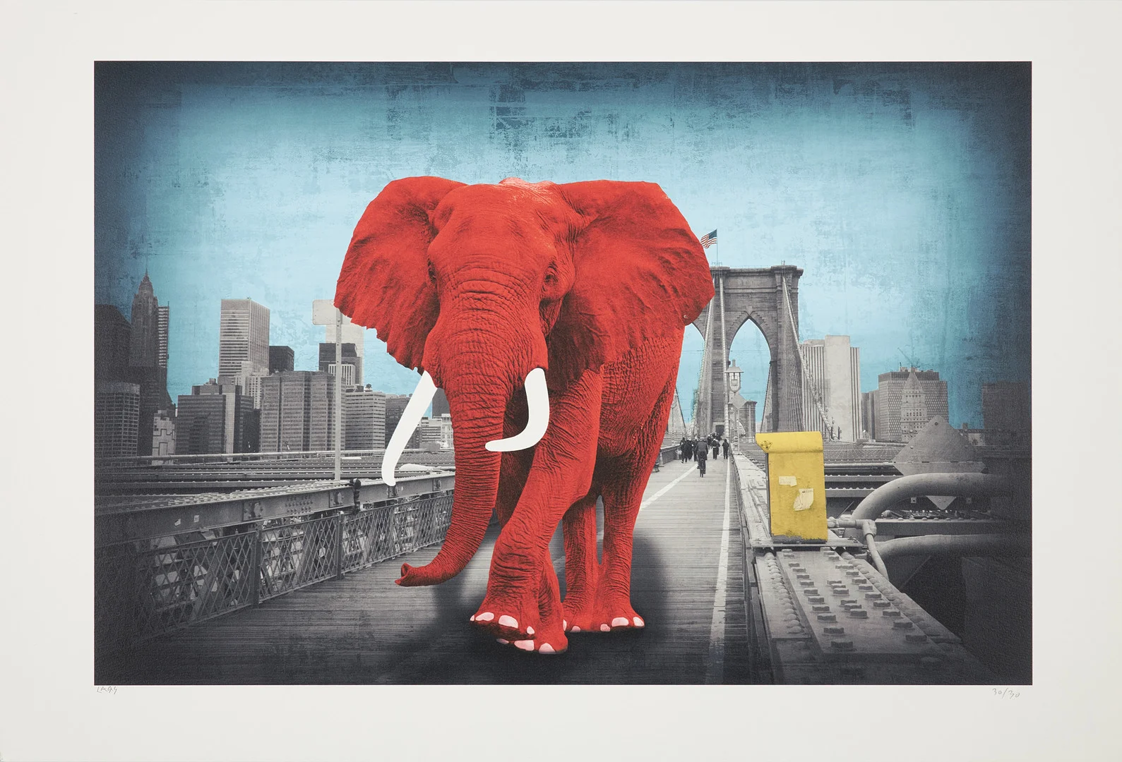 LARS TUNEBO. "Tripping on Brooklyn Bridge", plantryck, signerad och numrerad 30/30. — Engravings & Prints — Stockholms Auktionsverk Sickla