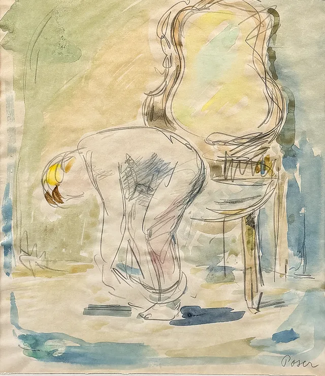 MARTIN WERNER POSER. Akvarell.