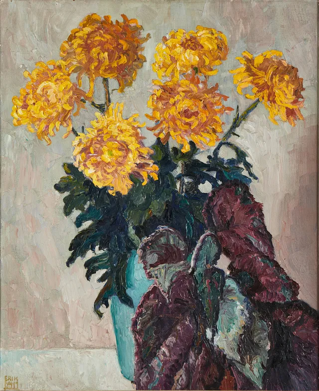 ERIK LAMM (1880-1959): Blomsterstilleben, signerad, olja på pannå.