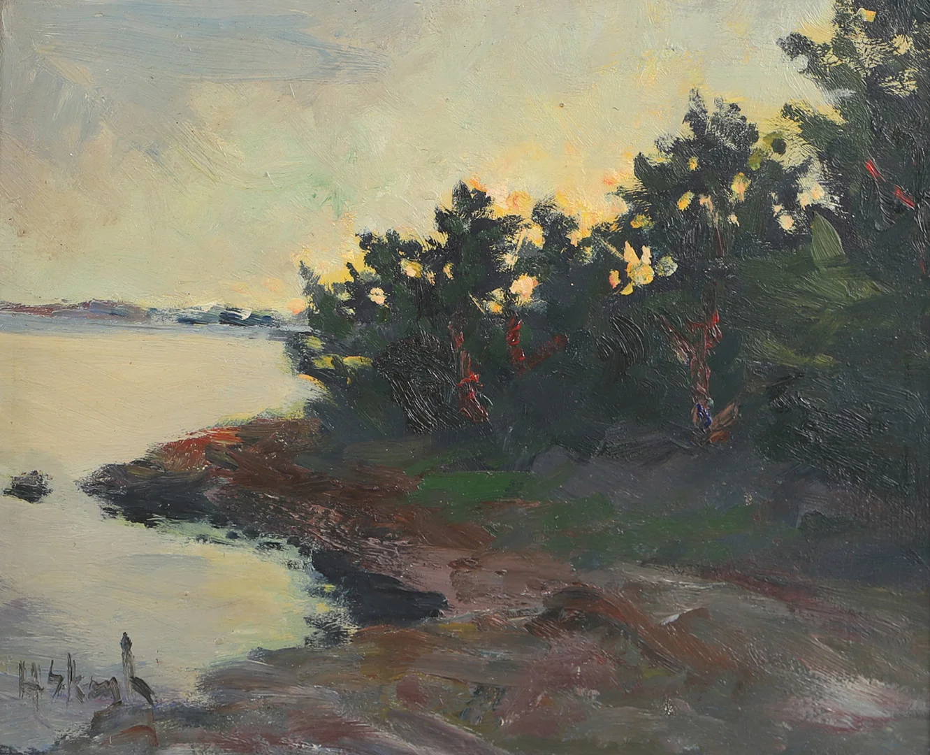 HENRIK SKAGH. Vid Sjökanten, olja på pannå, signerad H Skagh. — Paintings — Helsingborgs Auktionskammare