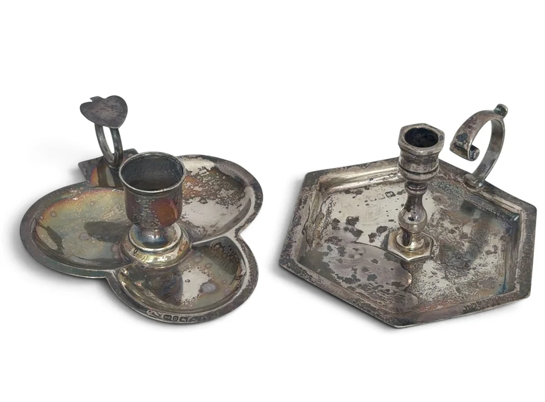 TWO SILVER CHAMBER STICKS. — Silver — Griffin’s Auctioneers