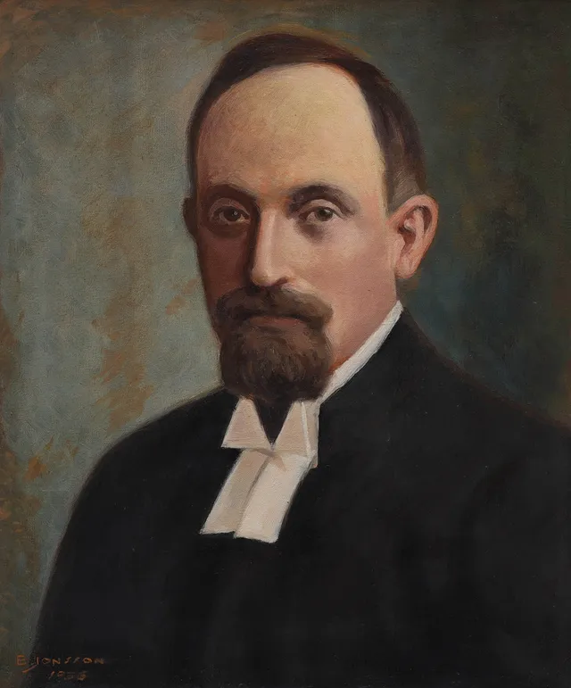 OIDENTIFIERAD KONSTNÄR. olja på duk, porträtt, signerad E. Jonsson.