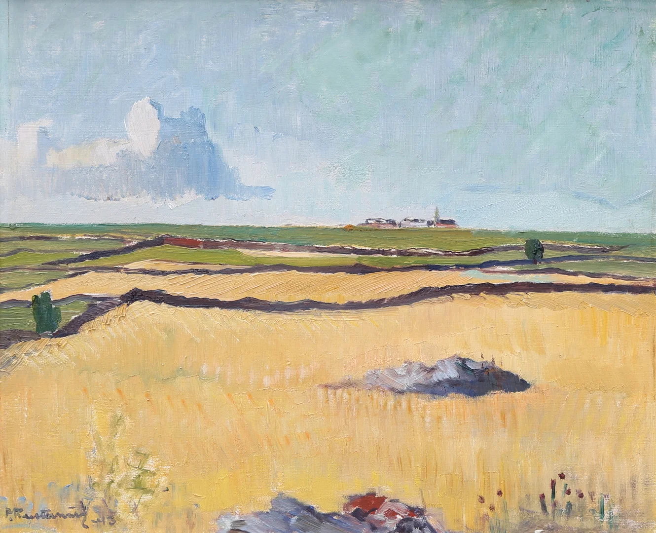 PATRIK REUTERSWÄRD. "Sommar, Öland", olja på pannå, signerad, daterad -43. — Paintings — Växjö Auktionskammare