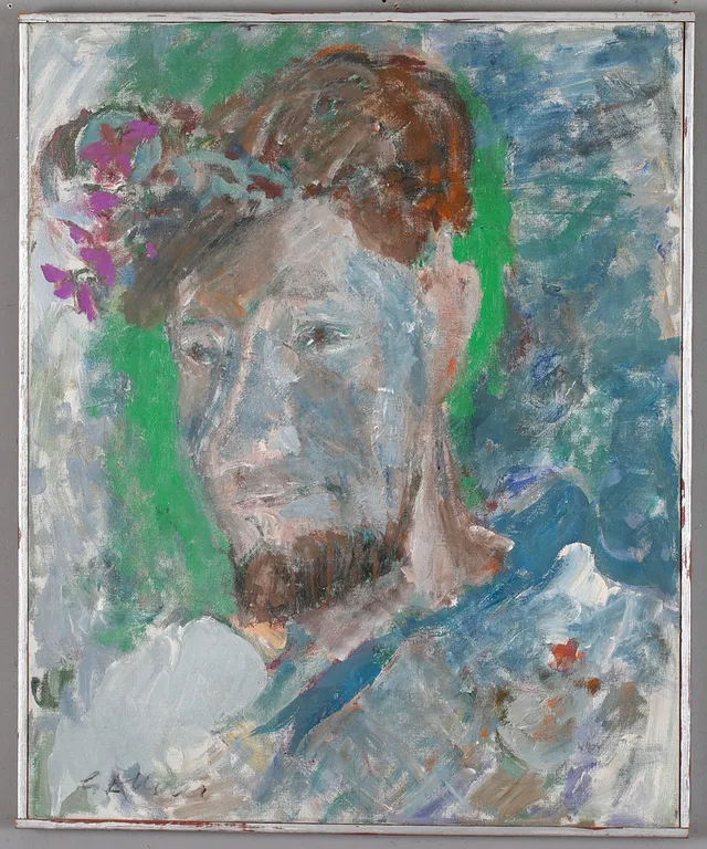 GUNNAR ALLVAR. "Mig själv", olja på duk, signerad.
