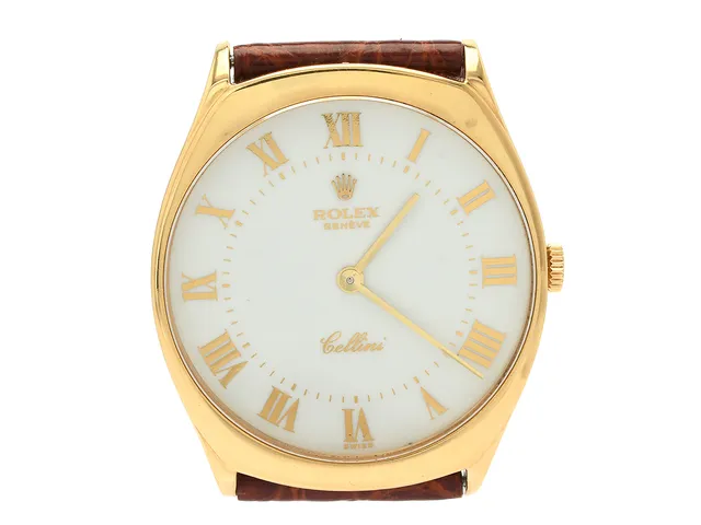 ROLEX, Genève, Cellini, Cal 1601, Ref nr. 4133, Serie nr. 4331124, Boett nr. 1 514, herrur, 31 x 33,8 (36,6) mm, 18K guld, manuell, safirglas, skadad urtavla, läderband, originalspänne, ca 1976.