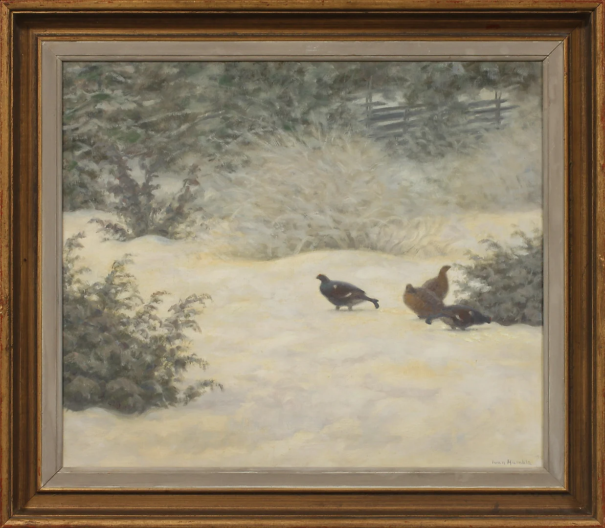 IVAN HUMBLA. "Orrar, rimfrost". Olja på pannå, signerad och daterad -45. — Paintings — Göteborgs Auktionsverk