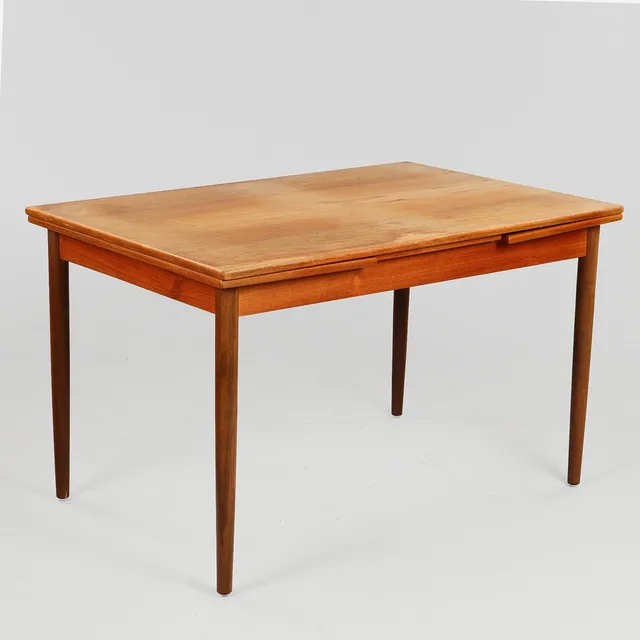 Spisebord af teak med hollandsk udtræk, 1950-60'erne, Danmark.