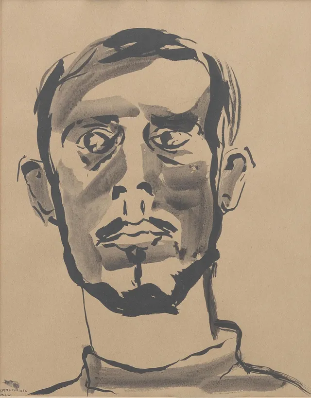 LARS KARLMARK (1944-2023). Självporträtt, blandteknik, signerad och daterad 1964.