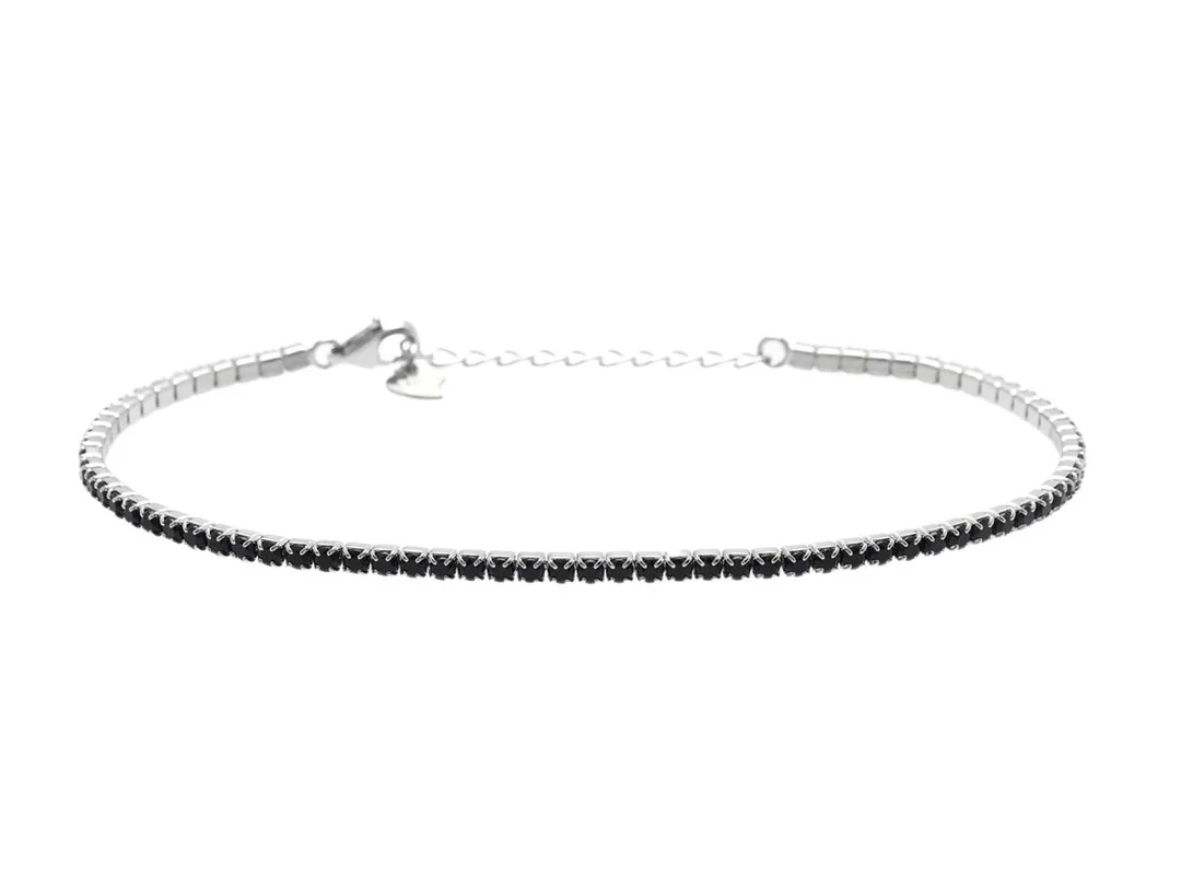 TENNISARMBAND, sterlingsilver, svarta cubic zirconia, längd 17-20 cm, vikt 3,3 g. — Smycken/Armband — Kaplans