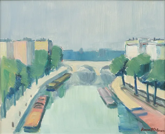KNUT OLSON. 'Seine-motiv, Paris', olja på pannå, signerad.