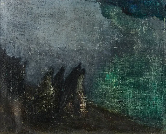 ELVI MAARNI (Finland, 1907-2006), Ödevandring, olja, duk på pannå.