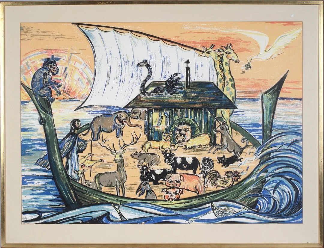 DAGMAR GLEMME. "Noaks ark", litografi, signerad och numrerad 46/150. — Engravings & Prints — Stadsauktion Sundsvall