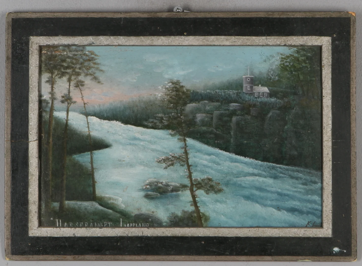 CARL LJUNGBERG. Gåramålning, "Harsprånget Lappland", olja på pannå, signerad K.L. — Paintings — Auktionshuset Kolonn