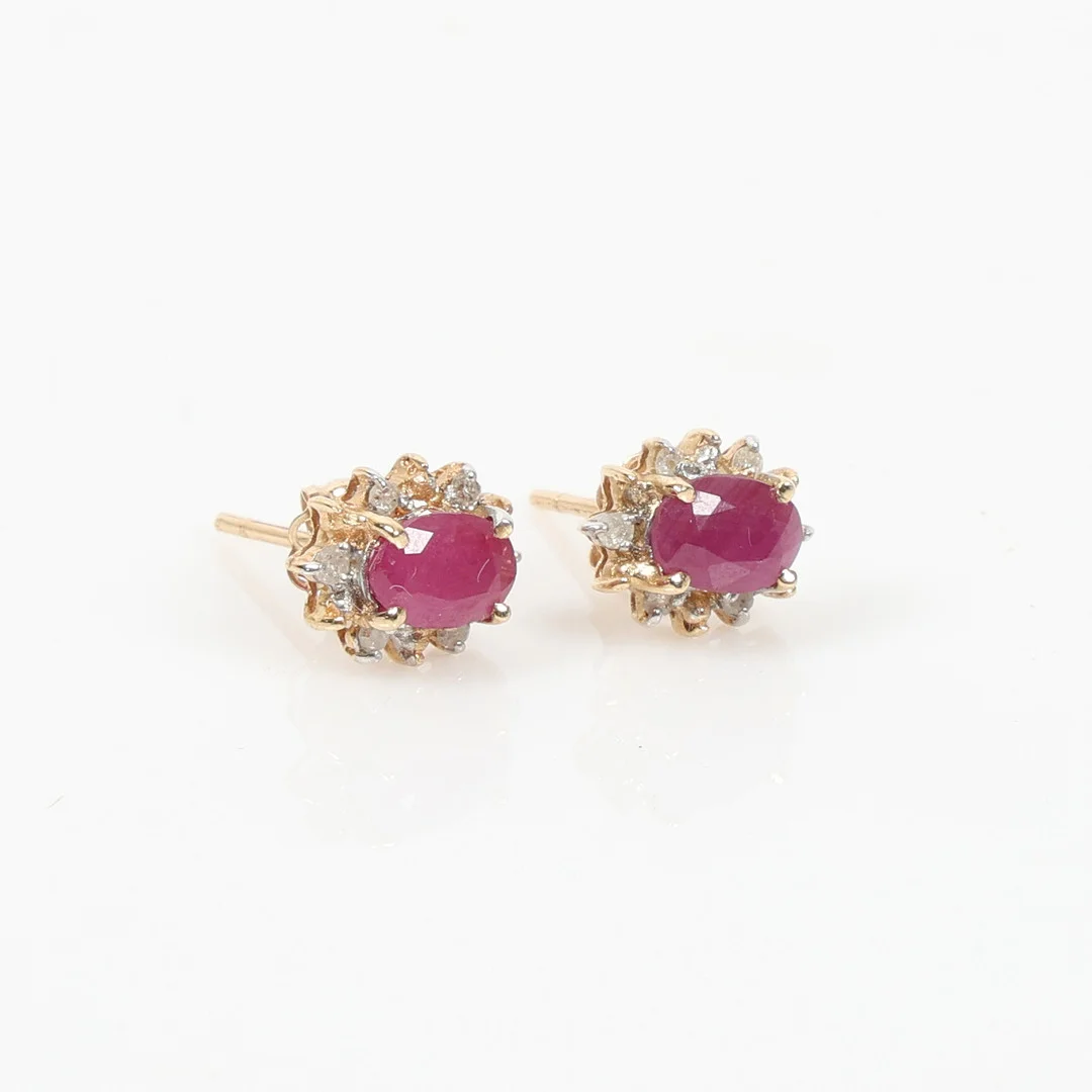 A PAIR OF RUBY AND DIAMND CLUSTER EARRINGS. — Earrings — Bishop & Miller