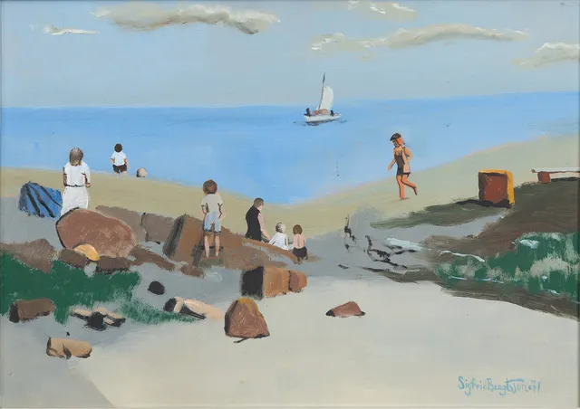 SIGFRID BENGTSSON. "Badstrand", olja på pannå, signerad, daterad á tergo.