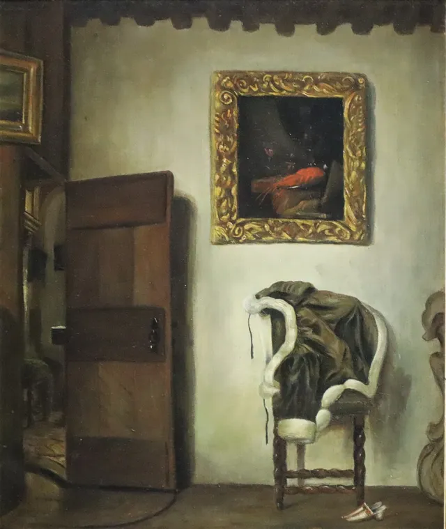 HENDRICK VAN DER BURGH. REPLIK. Holländische Stube, Öl auf Leinwand.