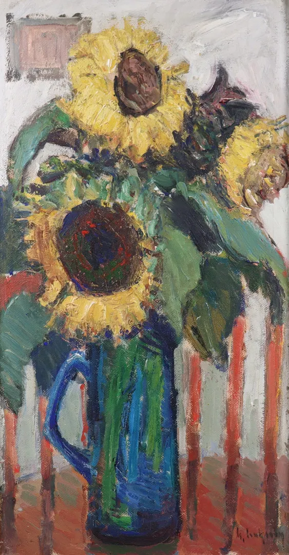 GIDEON ISAKSSON. olja på pannå, blomsterstilleben.