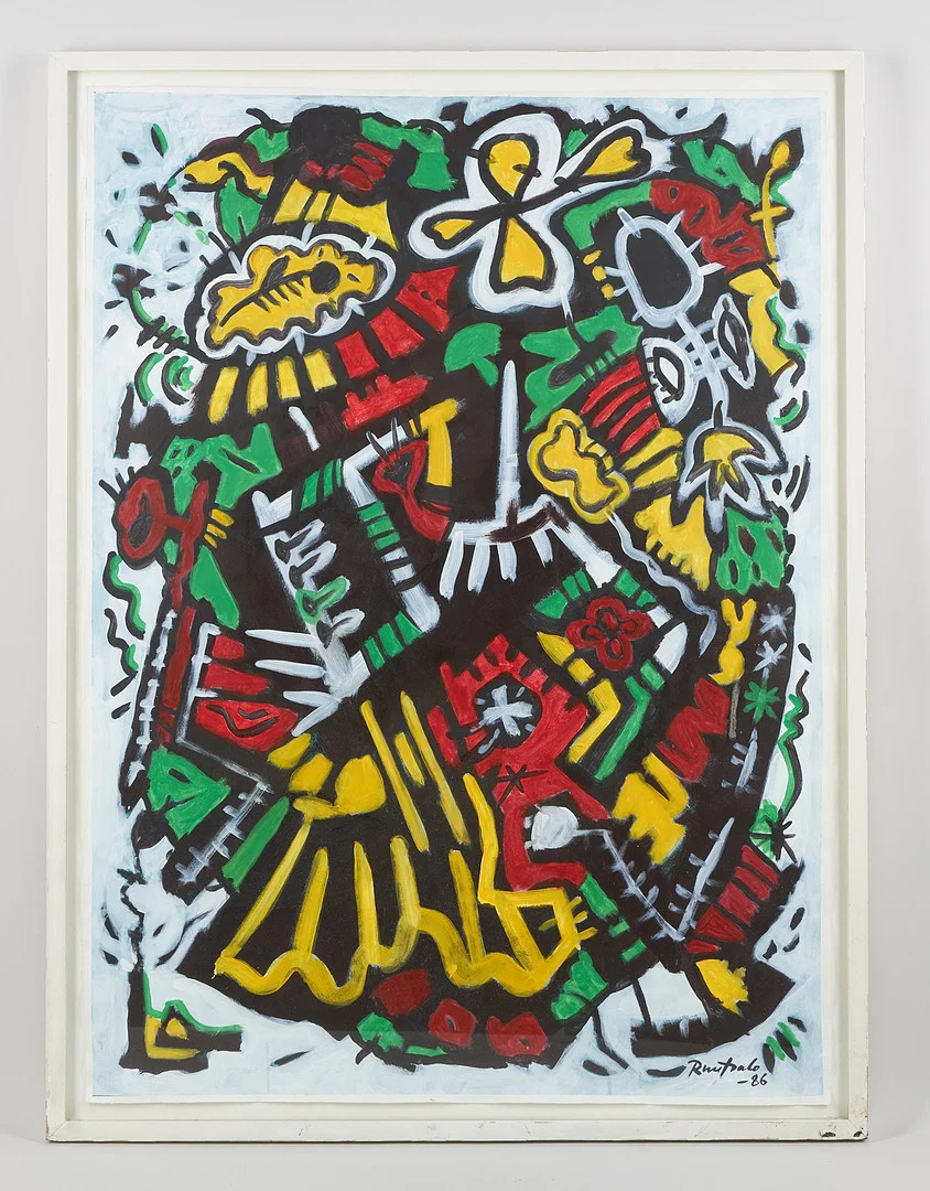 EINO RUUTSALO. "Kurtisan", signerad samt daterad, akryl på papper. — Paintings — Stockholms Auktionsverk Helsinki