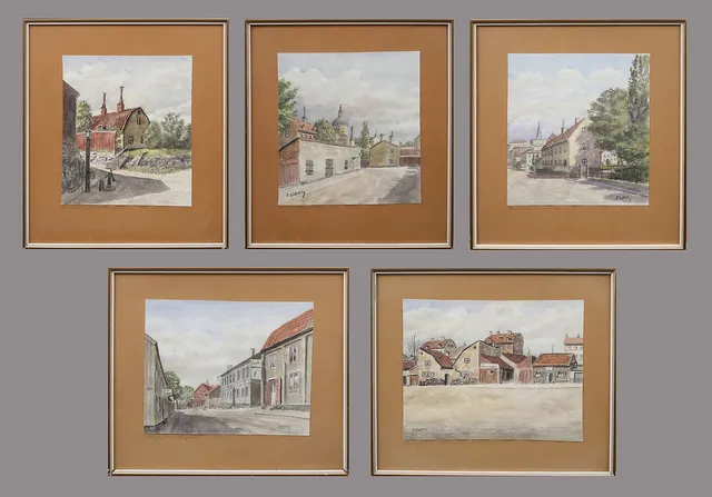FRANS LINDSTRÖM. Stockholmsmotiv 5 st, akvareller, signerade.