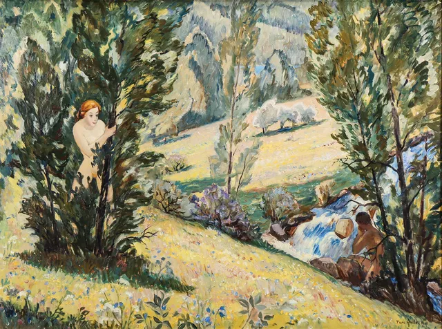 TURE ANDER. "Sommarlandskap med figurer" 1930.