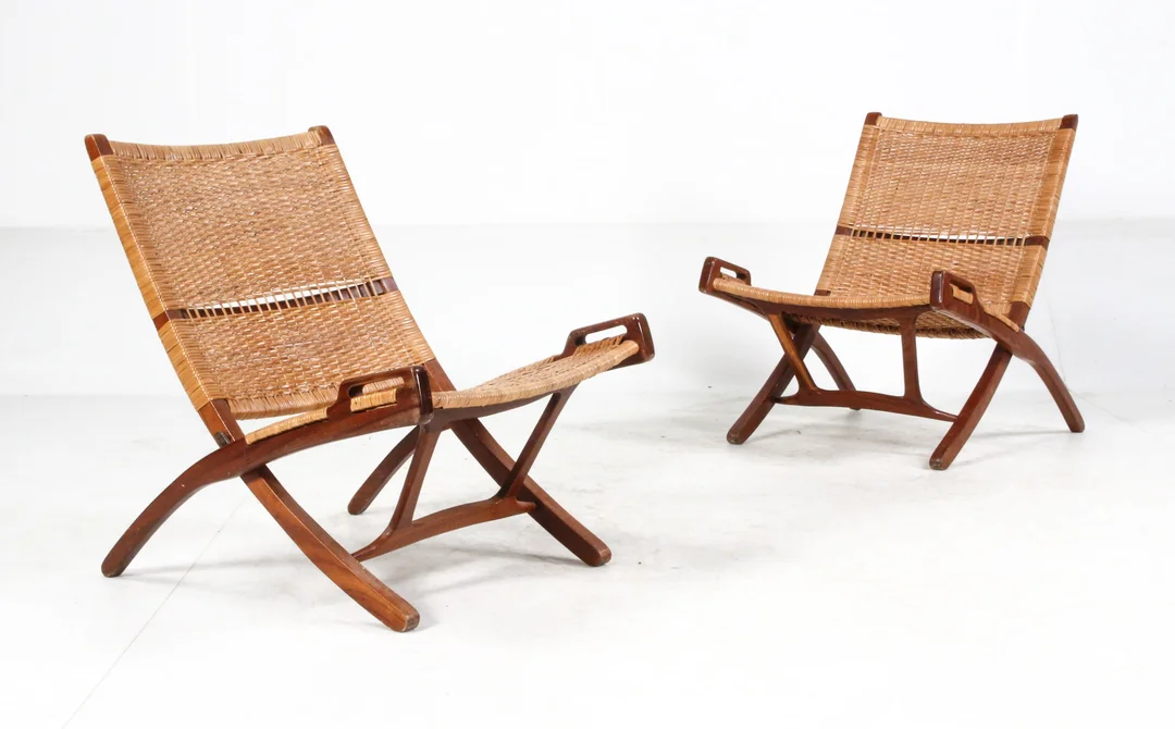 Ebert Wels. Pair of folding chairs/folding chairs with wicker (2) — Furniture/Lounge chairs — Lauritz