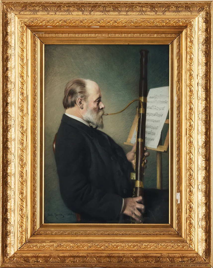 AXEL BORG (1847-1916). Fagottspelare, pastell, signerad och daterad 1886. — Paintings — Stockholms Auktionsverk Magasin 5