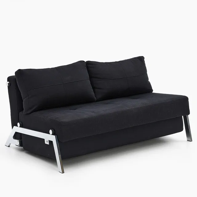 PER WEISS. "Cubed", bäddsoffa, 2-sits, Innovation Living, Dansk Design, kromade ben, svart textilklädsel.