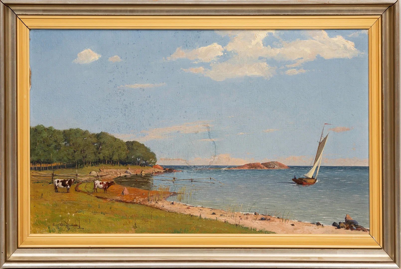 ERIK ABRAHAMSSON. Troligen motiv från Blidö, olja på pannå, signerad. — Paintings — Auktionshuset Kolonn