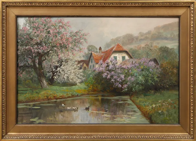ALOIS ARNEGGER. Trädgårdsmotiv, olja på duk, signerad.
